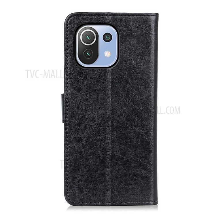 Crazy Horse Wallet Leather Stand Case for Xiaomi Mi 11 Lite 5G/4G Cover - Black-2