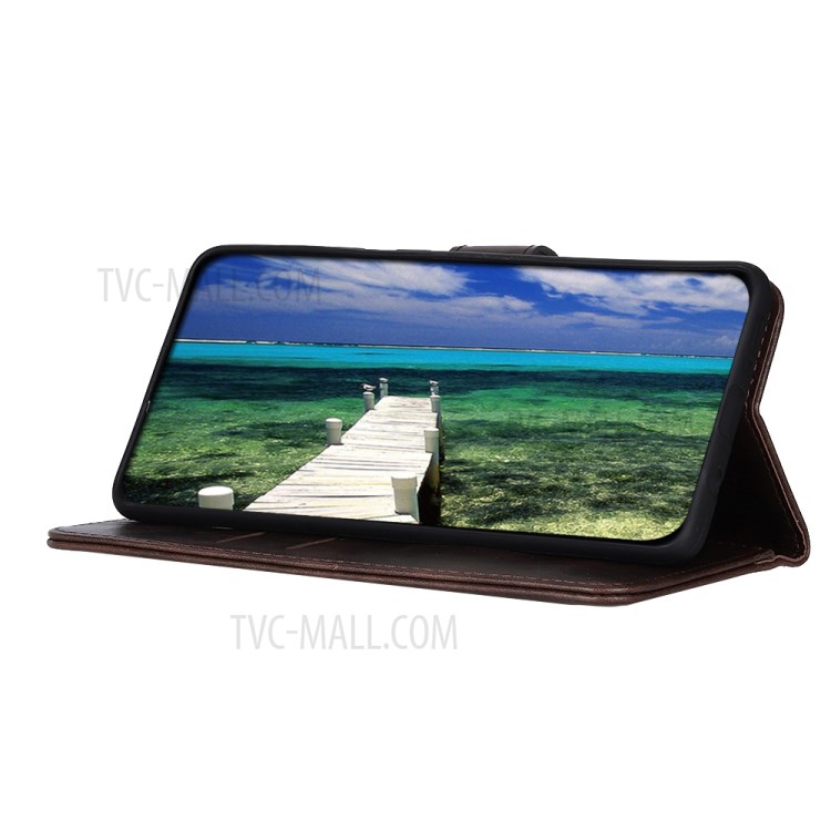 Tri-Color Braid Design Wallet Stand Textured Leather Protector Case for Xiaomi Mi 11 Lite 5G / 4G - Coffee-6