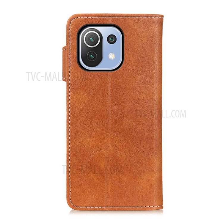 S-shape Textured Leather Phone Cover for Xiaomi Mi 11 Lite 4G / 5G Wallet Stand Case - Brown-3