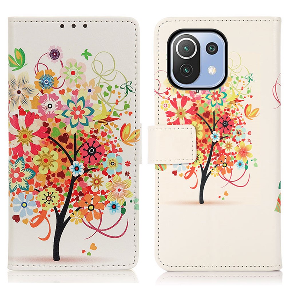 Pattern Printing Leather Wallet Stand Case for Xiaomi Mi 11 Lite 5G/4G - Flowered Tree-1