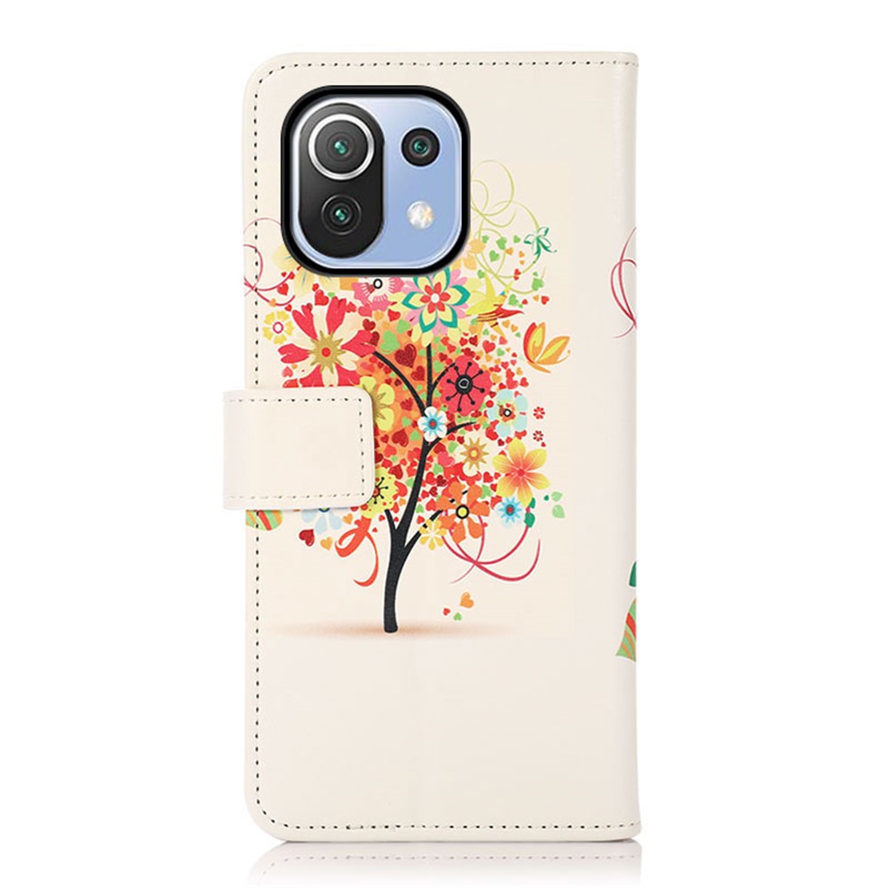 Pattern Printing Leather Wallet Stand Case for Xiaomi Mi 11 Lite 5G/4G - Flowered Tree-3