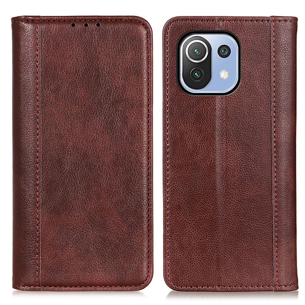 Auto-absorbed Litchi Texture Split Leather Wallet Cover Case for Xiaomi Mi 11 Lite 5G/4G - Brown-1