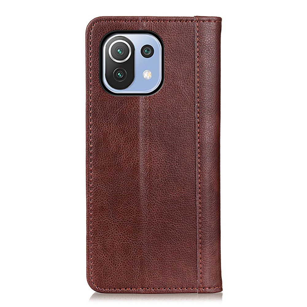 Auto-absorbed Litchi Texture Split Leather Wallet Cover Case for Xiaomi Mi 11 Lite 5G/4G - Brown-3
