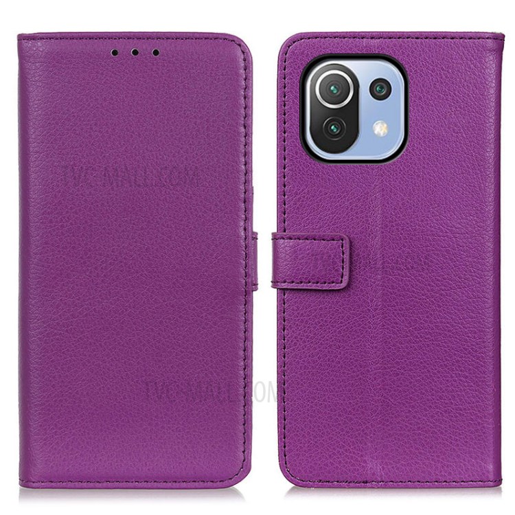 Litchi Skin Wallet Leather Stand Shell for Xiaomi Mi 11 Lite 5G/4G - Purple-1