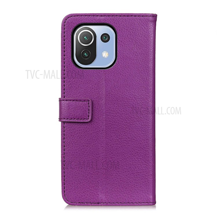 Litchi Skin Wallet Leather Stand Shell for Xiaomi Mi 11 Lite 5G/4G - Purple-3