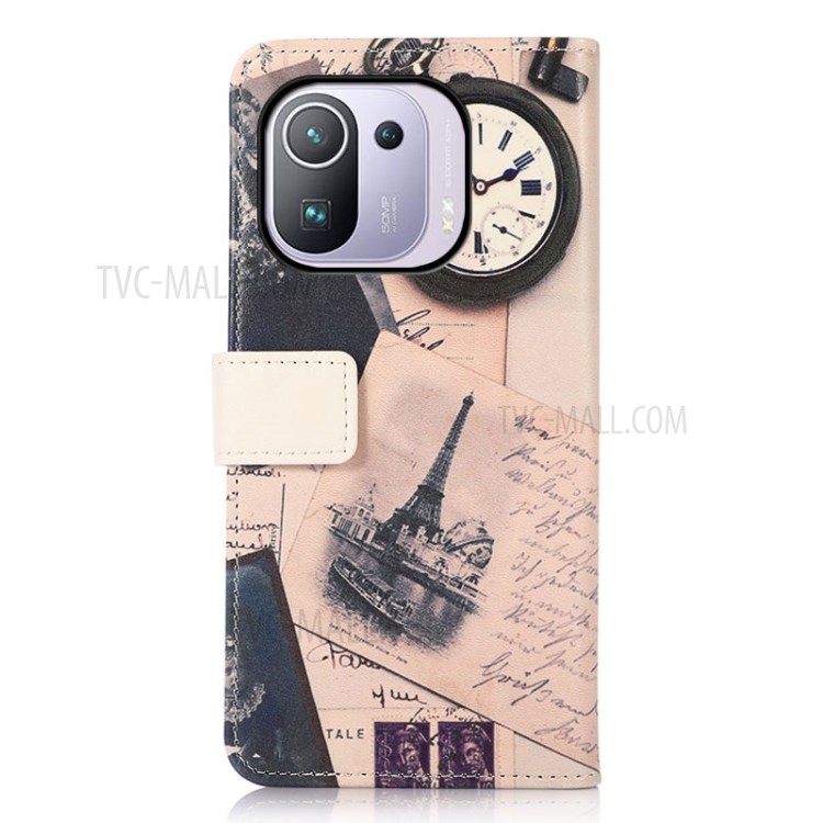 Pattern Printing Leather Wallet Case Cover for Xiaomi Mi 11 Pro - Eiffel Tower and Characters-3