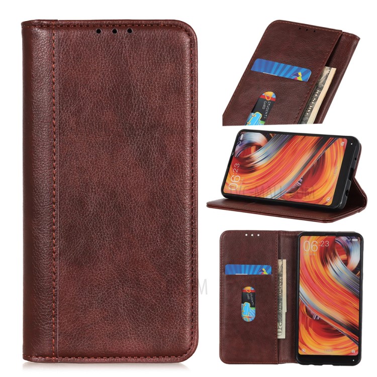 Auto-absorbed Litchi Texture Split Leather Wallet Cover for Xiaomi Mi 11 Pro - Brown-8
