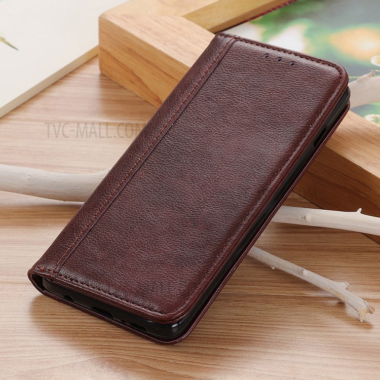 Auto-absorbed Litchi Texture Split Leather Wallet Cover for Xiaomi Mi 11 Pro - Brown-9
