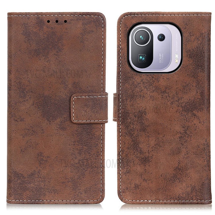 Vintage Style Wallet Leather Stand Shell for Xiaomi Mi 11 Pro - Coffee-1