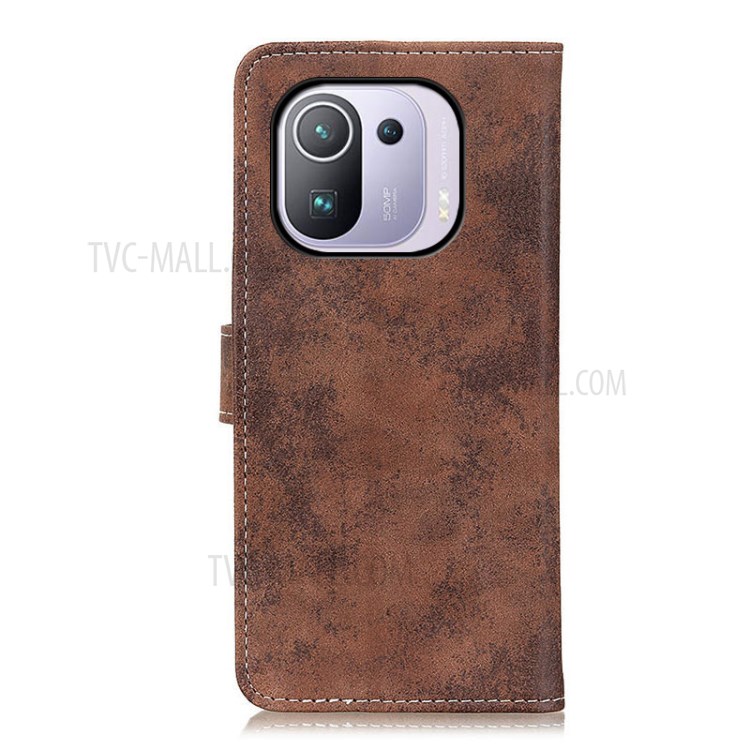 Vintage Style Wallet Leather Stand Shell for Xiaomi Mi 11 Pro - Coffee-3