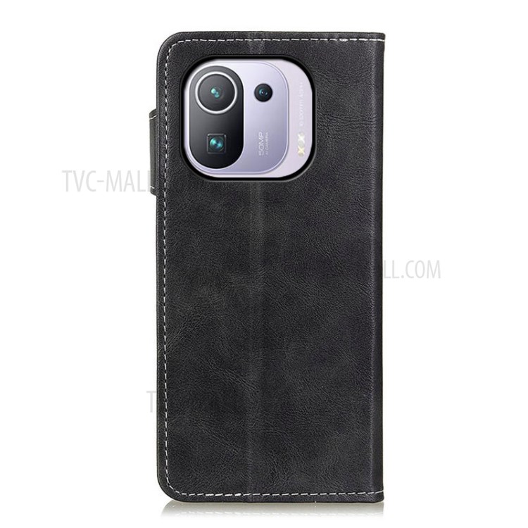 S-shape Textured Leather Wallet Stand Case for Xiaomi Mi 11 Pro - Black-3