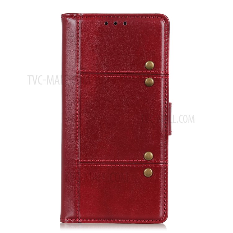 Rivet Decorated Crazy Horse Leather Wallet Case for Xiaomi Mi 11 Ultra - Red-3