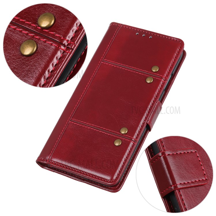 Rivet Decorated Crazy Horse Leather Wallet Case for Xiaomi Mi 11 Ultra - Red-4