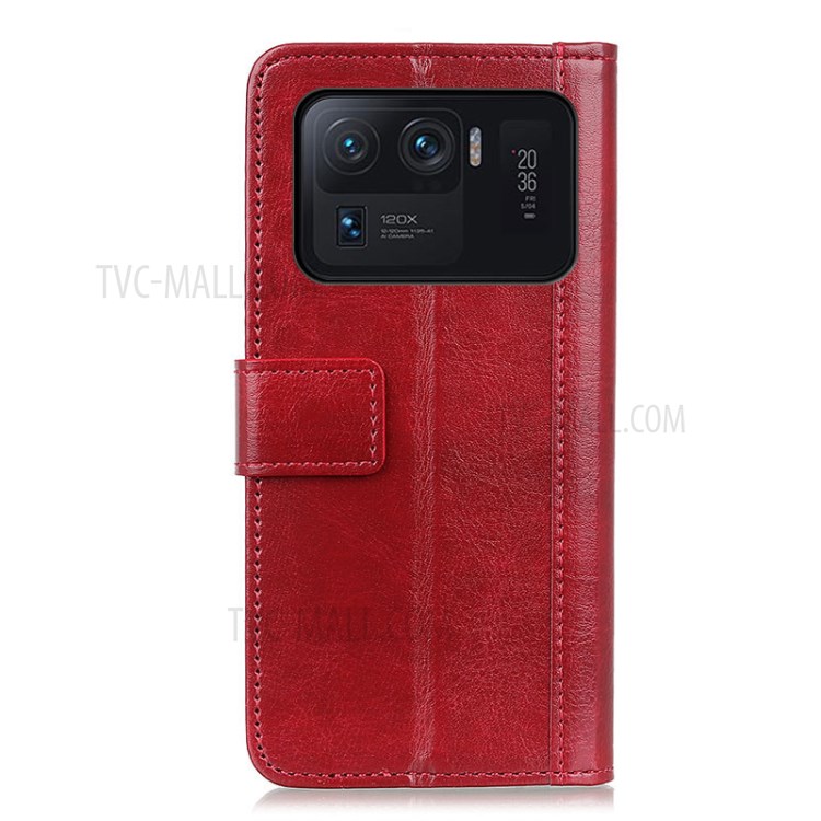 Rivet Decorated Crazy Horse Leather Wallet Case for Xiaomi Mi 11 Ultra - Red-5