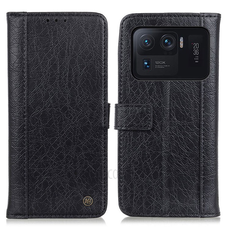 Rhino Texture Leather Case for Xiaomi Mi 11 Ultra with Wallet Stand Cell Phone Accessory - Black-1