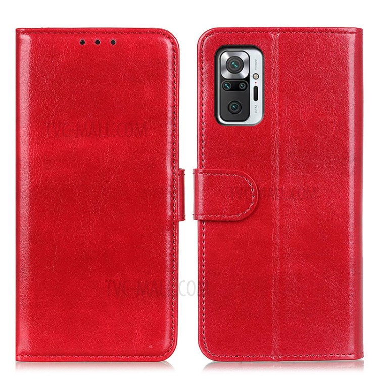 Crazy Horse Wallet Leather Stand Shell for Xiaomi Redmi Note 10 Pro Max/Redmi Note 10 Pro - Red-1
