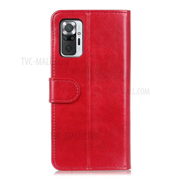 Crazy Horse Wallet Leather Stand Shell for Xiaomi Redmi Note 10 Pro Max/Redmi Note 10 Pro - Red-5