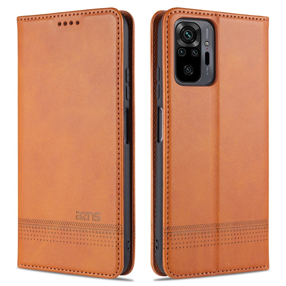 AZNS Stand Wallet Auto-absorbed Magnetic Leather Case for Xiaomi Redmi Note 10 Pro/Note 10 Pro Max - Brown-1