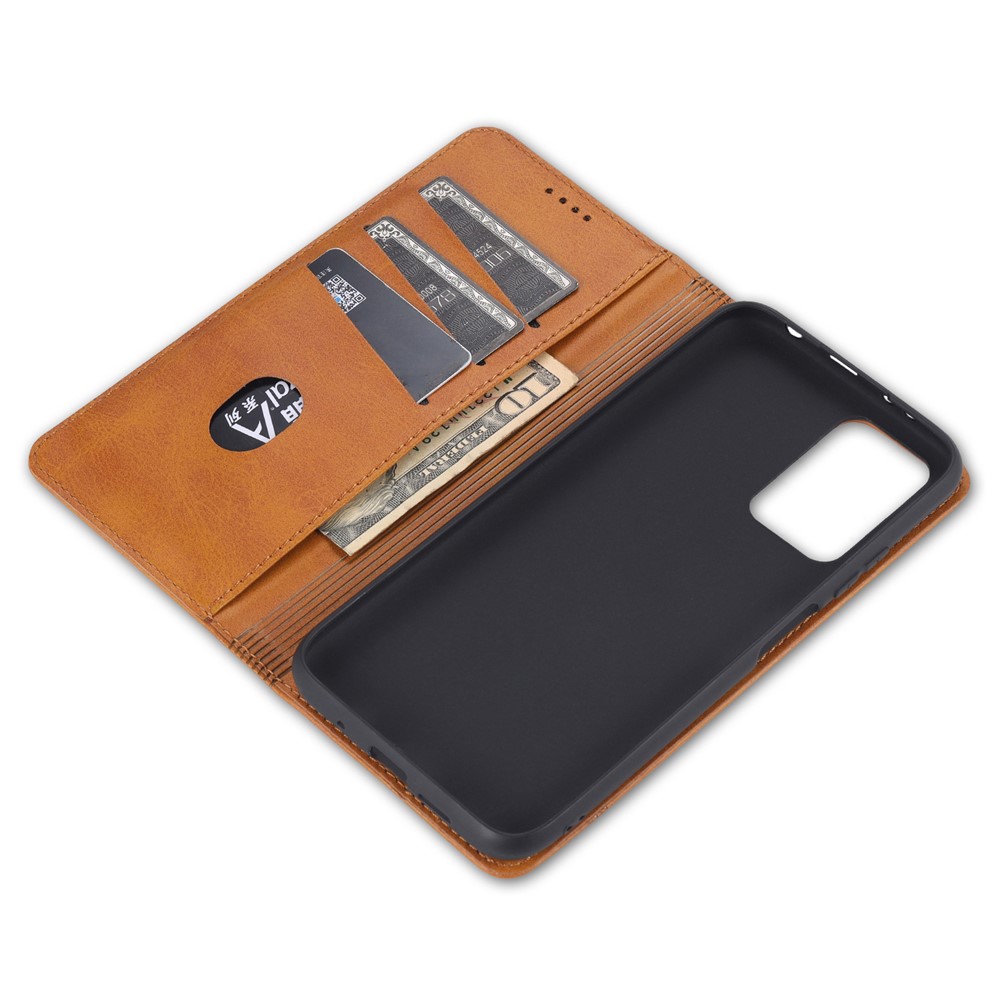 AZNS Stand Wallet Auto-absorbed Magnetic Leather Case for Xiaomi Redmi Note 10 Pro/Note 10 Pro Max - Brown-10