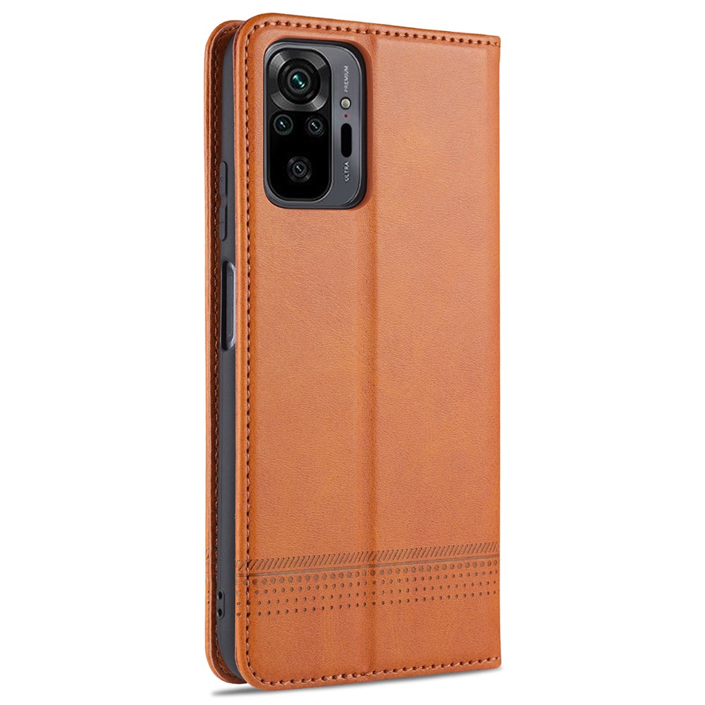 Azns Stand Carteira Automaticamente Absorvida em Couro Magnético Para Xiaomi Redmi Note 10 Pro/nota 10 Pro Max - Castanho-3