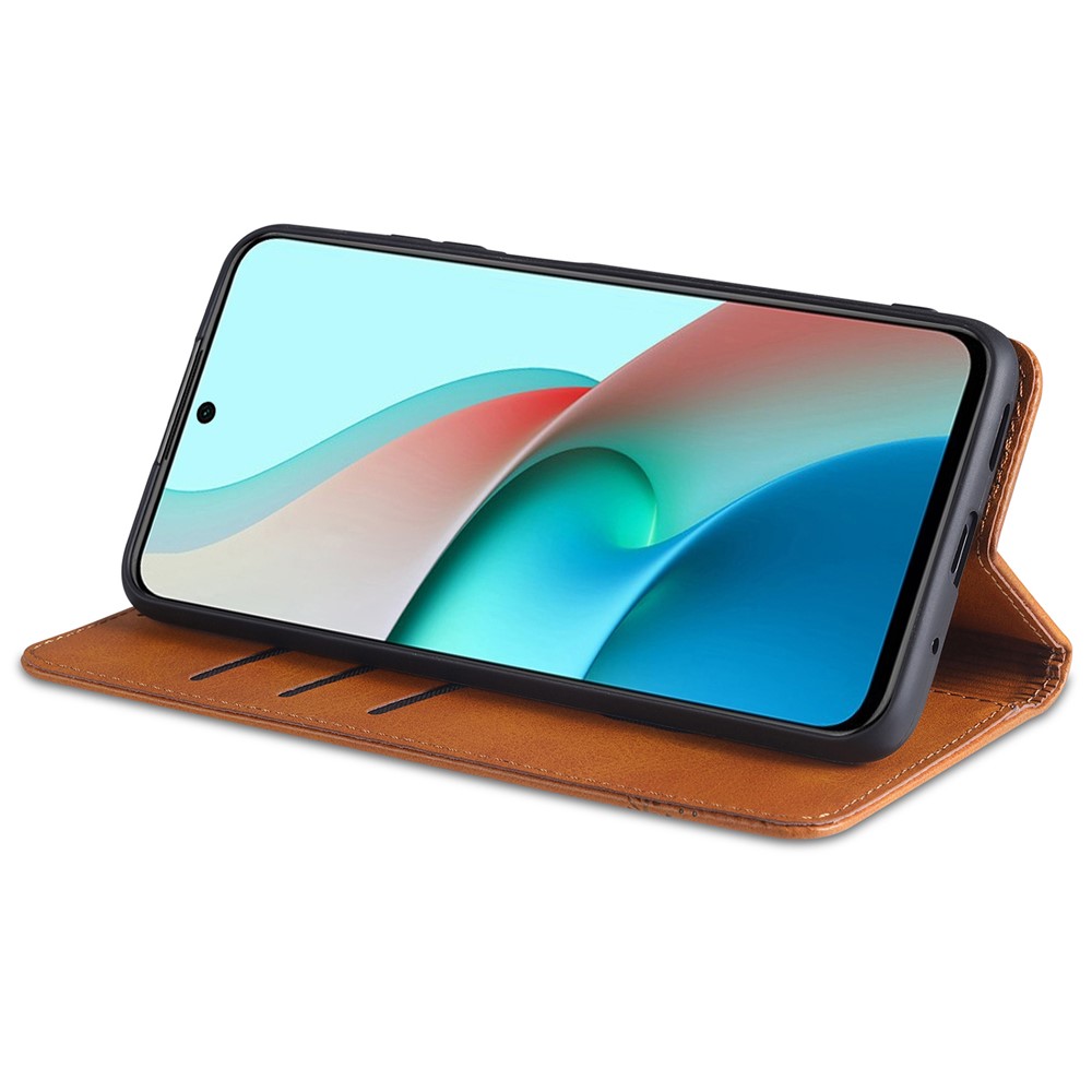 Azns Stand Carteira Automaticamente Absorvida em Couro Magnético Para Xiaomi Redmi Note 10 Pro/nota 10 Pro Max - Castanho-6