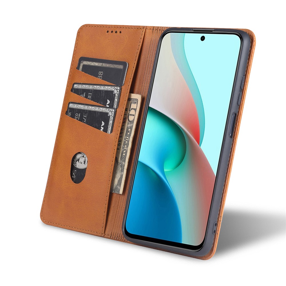 AZNS Stand Wallet Auto-absorbed Magnetic Leather Case for Xiaomi Redmi Note 10 Pro/Note 10 Pro Max - Brown-9