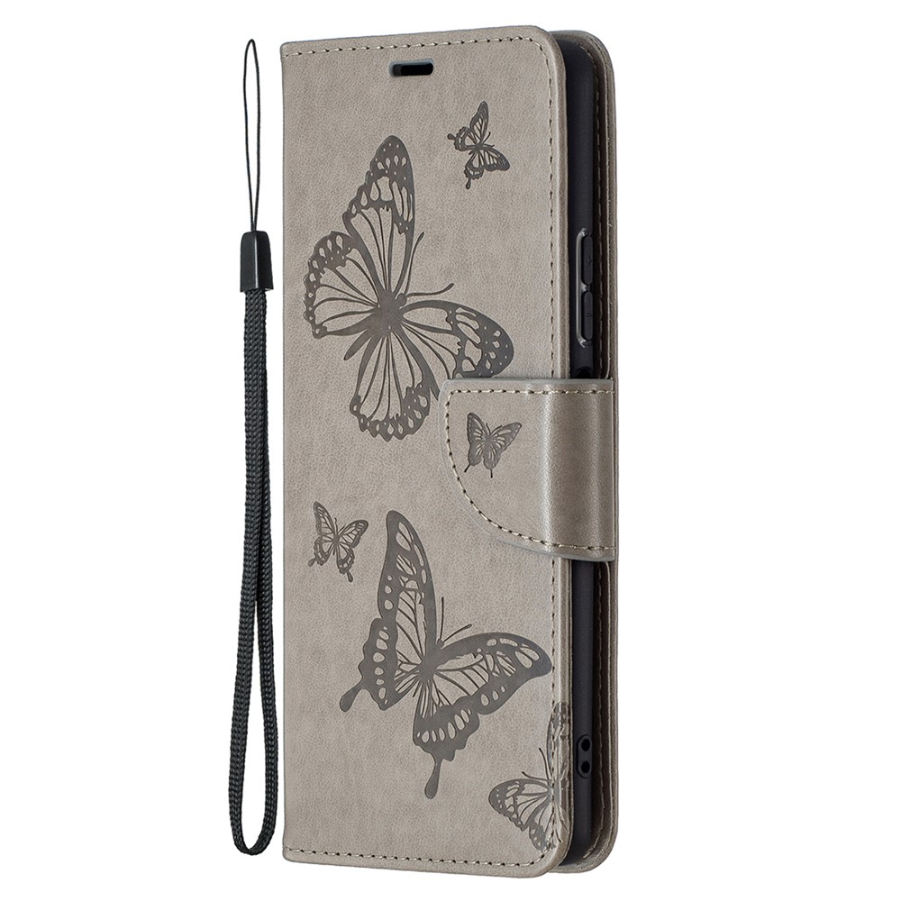 Imprint Butterfly Leather Wallet Case for Xiaomi Redmi Note 10 Pro Max/Redmi Note 10 Pro - Grey-2