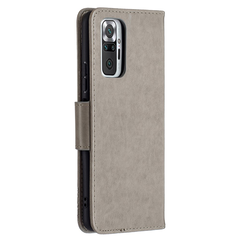 Imprint Butterfly Leather Wallet Case for Xiaomi Redmi Note 10 Pro Max/Redmi Note 10 Pro - Grey-3