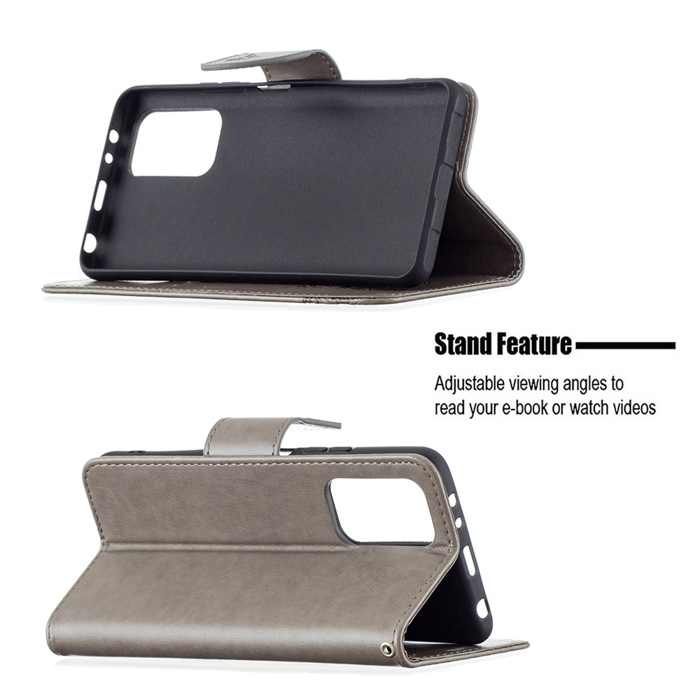 Imprint Butterfly Leather Wallet Case for Xiaomi Redmi Note 10 Pro Max/Redmi Note 10 Pro - Grey-4