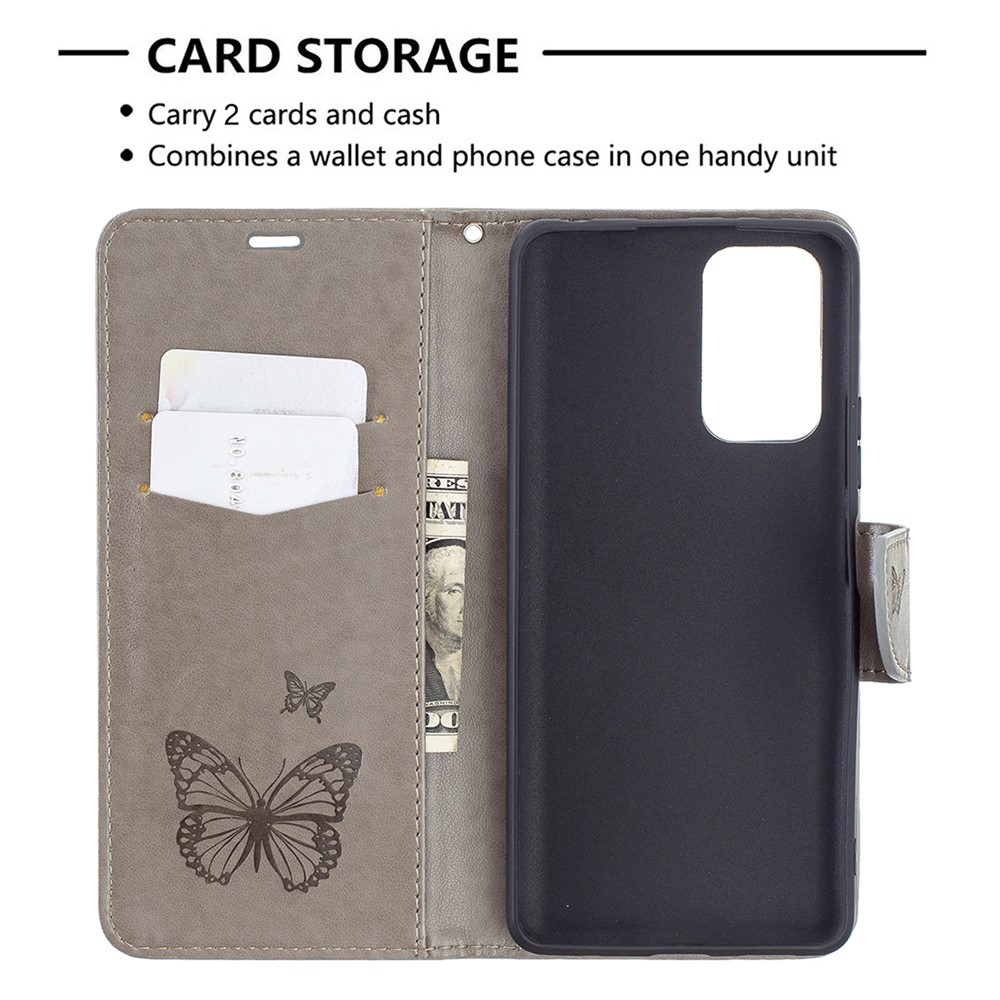 Imprint Butterfly Leather Wallet Case for Xiaomi Redmi Note 10 Pro Max/Redmi Note 10 Pro - Grey-5