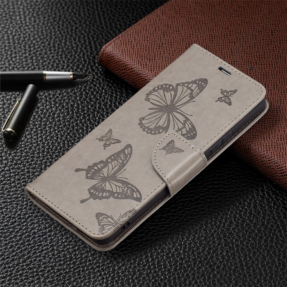 Imprint Butterfly Leather Wallet Case for Xiaomi Redmi Note 10 Pro Max/Redmi Note 10 Pro - Grey-6