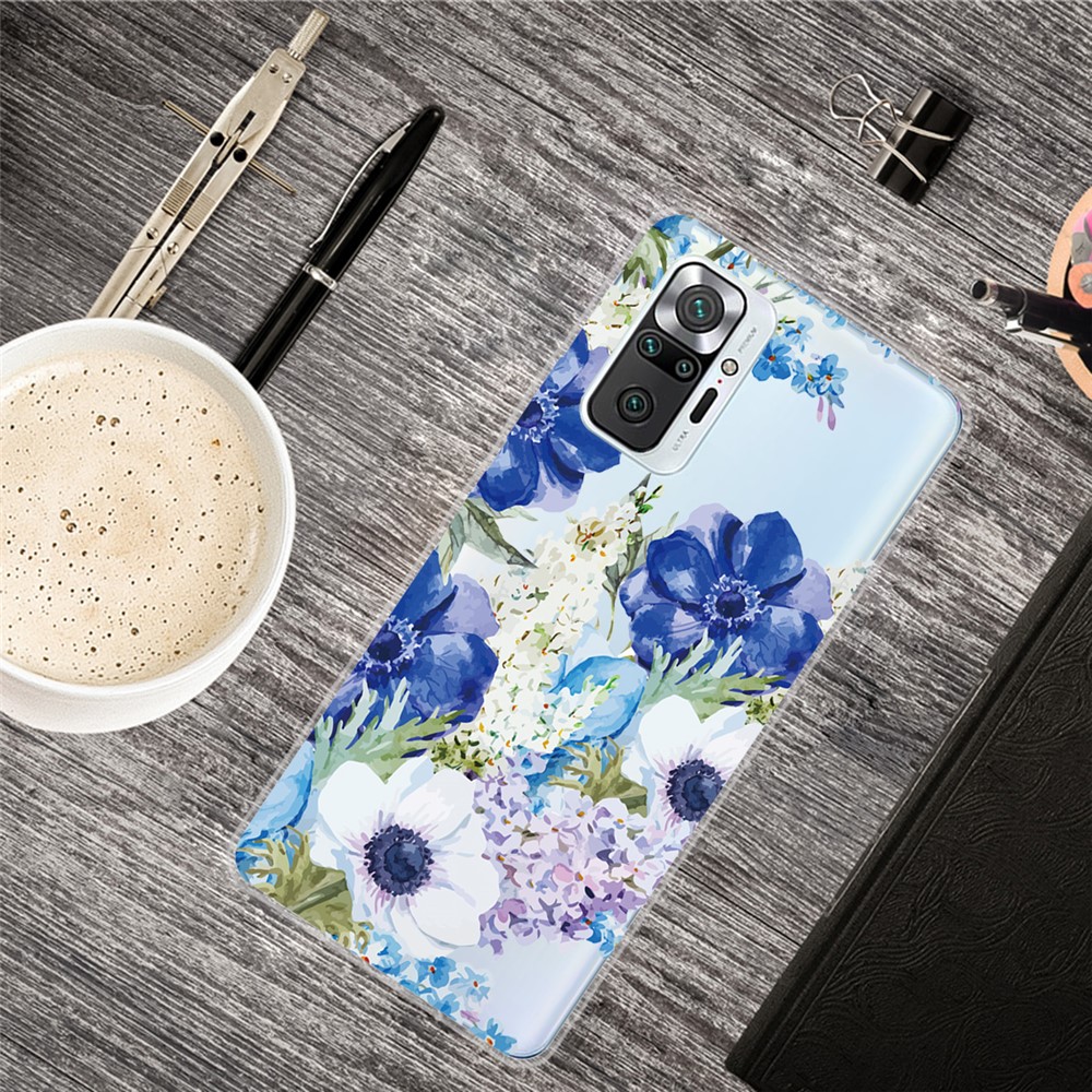 Pattern Printing TPU Shell for Xiaomi Redmi Note 10 Pro Max/Redmi Note 10 Pro - Blue Flower-2