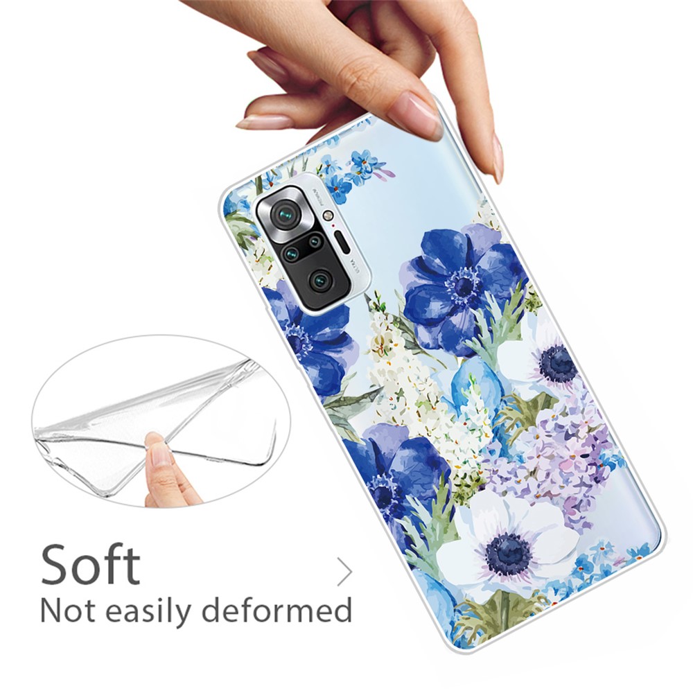 Pattern Printing TPU Shell for Xiaomi Redmi Note 10 Pro Max/Redmi Note 10 Pro - Blue Flower-3