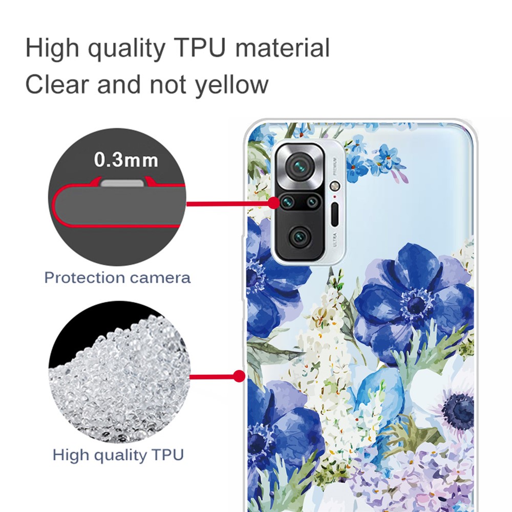 Pattern Printing TPU Shell for Xiaomi Redmi Note 10 Pro Max/Redmi Note 10 Pro - Blue Flower-4