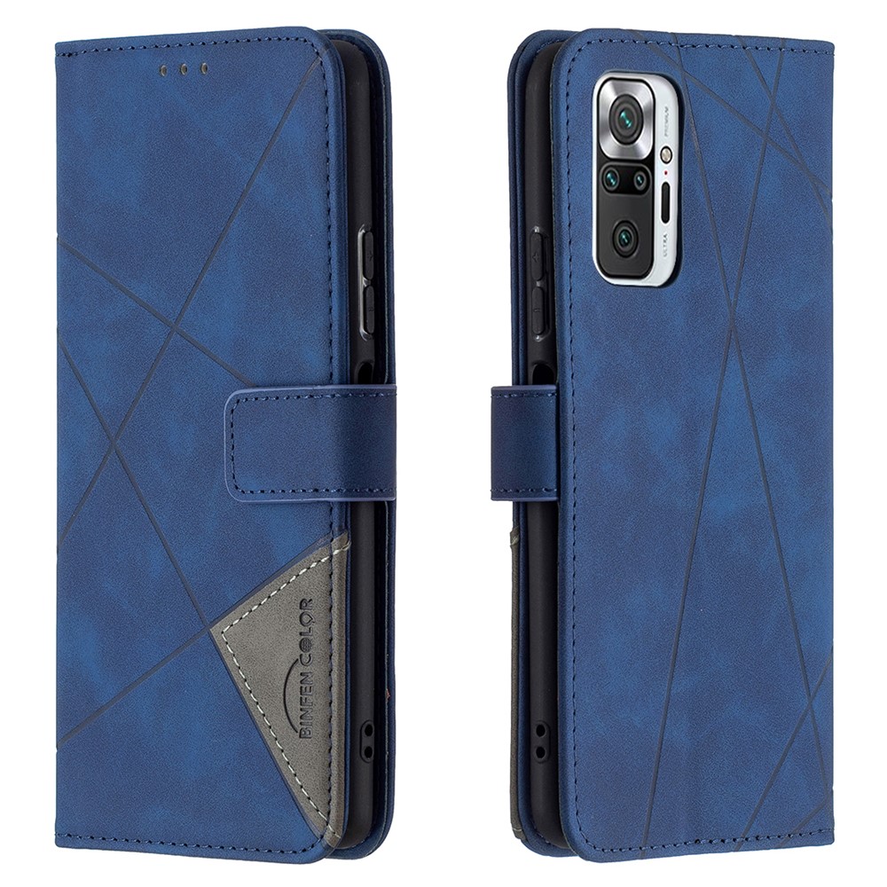 Geometric Texture Wallet Stand Magnetic Clasp Leather Cover for Xiaomi Redmi Note 10 Pro Max / Redmi Note 10 Pro - Blue-1