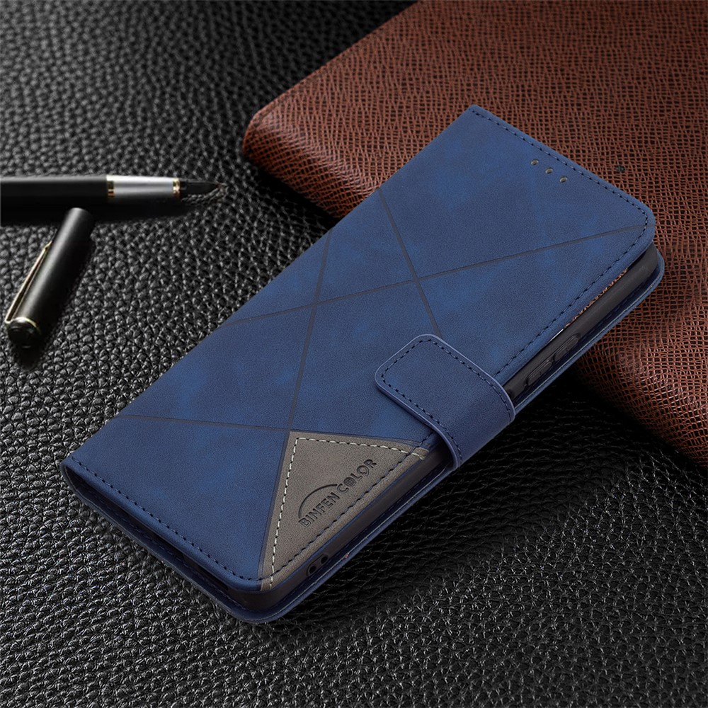 Geometric Texture Wallet Stand Magnetic Clasp Leather Cover for Xiaomi Redmi Note 10 Pro Max / Redmi Note 10 Pro - Blue-6