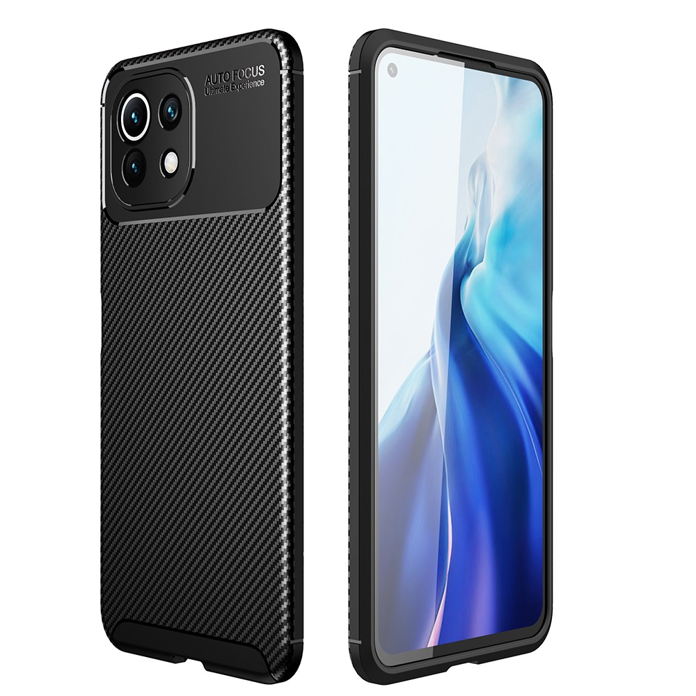 Precise Cut-Out Carbon Fiber Texture Protector TPU Drop-proof Phone Cover for Xiaomi Mi 11 Lite 4G/5G - Black-1