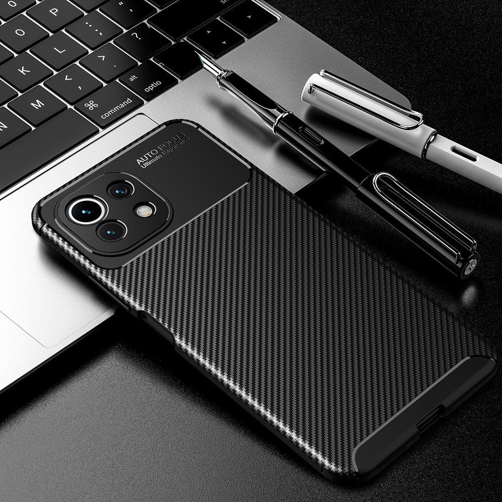 Precise Cut-Out Carbon Fiber Texture Protector TPU Drop-proof Phone Cover for Xiaomi Mi 11 Lite 4G/5G - Black-9