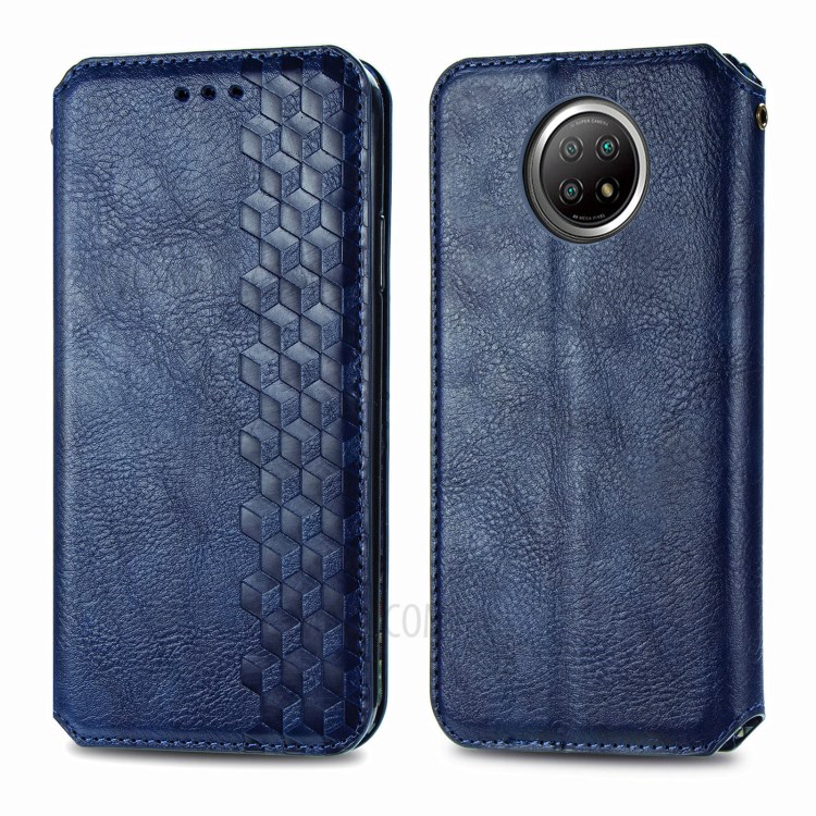 Rhombus Imprinting Design Automatic Suction PU Leather Case with Wallet Stand for Xiaomi Redmi Note 9 5G/Note 9T 5G - Blue-1