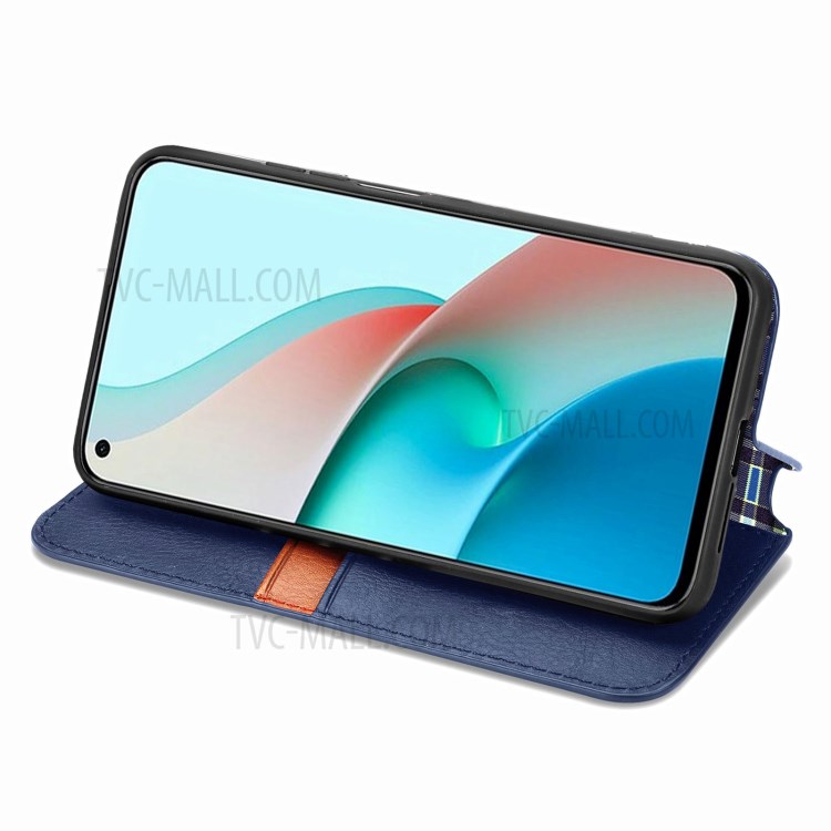 Rhombus Imprinting Design Automatic Suction PU Leather Case with Wallet Stand for Xiaomi Redmi Note 9 5G/Note 9T 5G - Blue-10