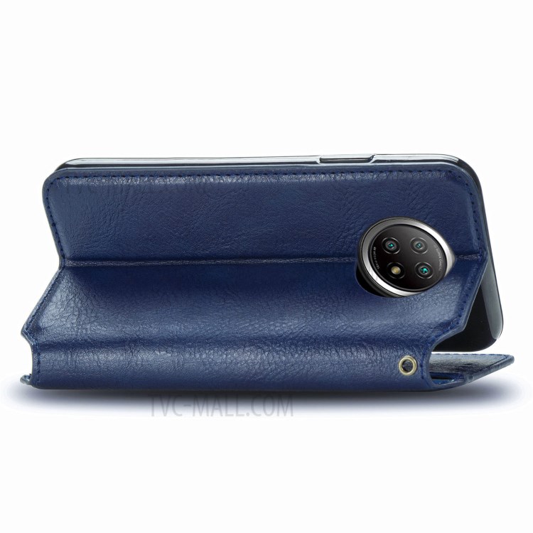 Rhombus Imprinting Design Automatic Suction PU Leather Case with Wallet Stand for Xiaomi Redmi Note 9 5G/Note 9T 5G - Blue-11