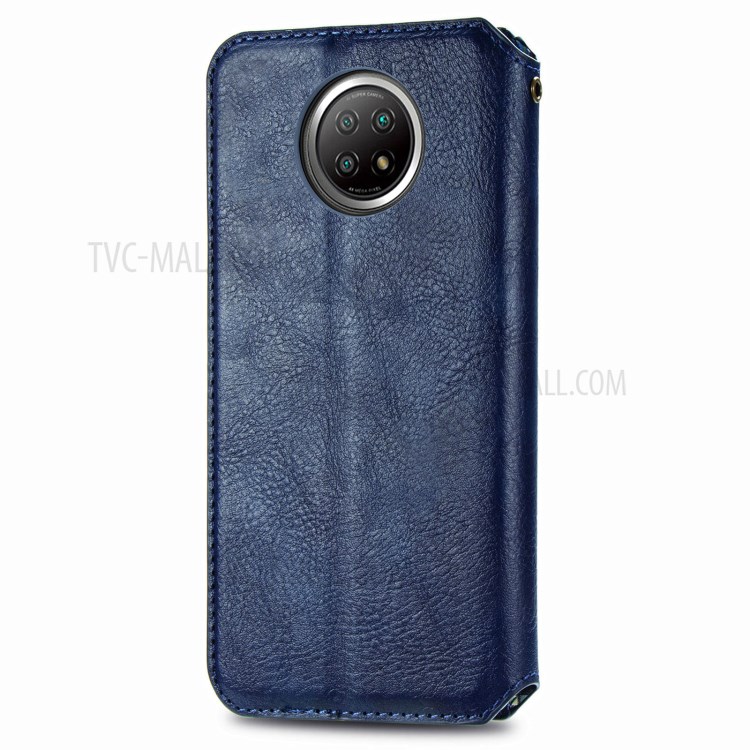 Rhombus Imprinting Design Automatic Suction PU Leather Case with Wallet Stand for Xiaomi Redmi Note 9 5G/Note 9T 5G - Blue-3