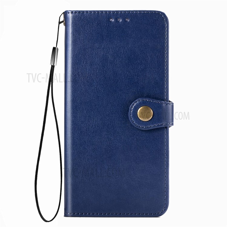 Round Buckle Design Wallet Stand Plain Leather Phone Case Shell for Xiaomi Redmi 9T/9 Power/Note 9 4G (Qualcomm Snapdragon 662) - Blue-2