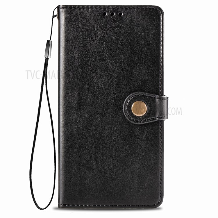 Round Buckle Design Wallet Stand Plain Leather Phone Case Shell for Xiaomi Redmi 9T/9 Power/Note 9 4G (Qualcomm Snapdragon 662) - Black-2