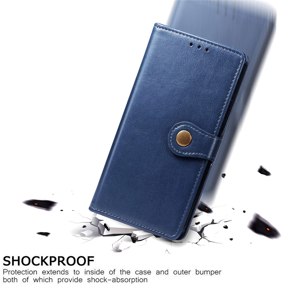 Magnetic Round Buckle Design Solid Color Wallet Stand Leather Phone Case Shell for Xiaomi Redmi Note 9 5G - Blue-5