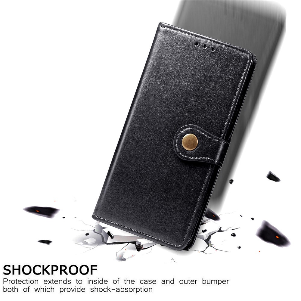 Magnetic Round Buckle Design Solid Color Wallet Stand Leather Phone Case Shell for Xiaomi Redmi Note 9 5G - Black-5