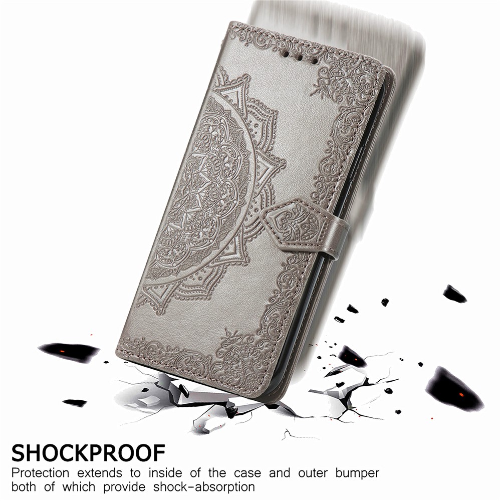 Mandala Flower Imprinting PU Leather Case with Wallet Stand Design for Xiaomi Redmi 9T/9 Power/Note 9 4G (Qualcomm Snapdragon 662) - Grey-7