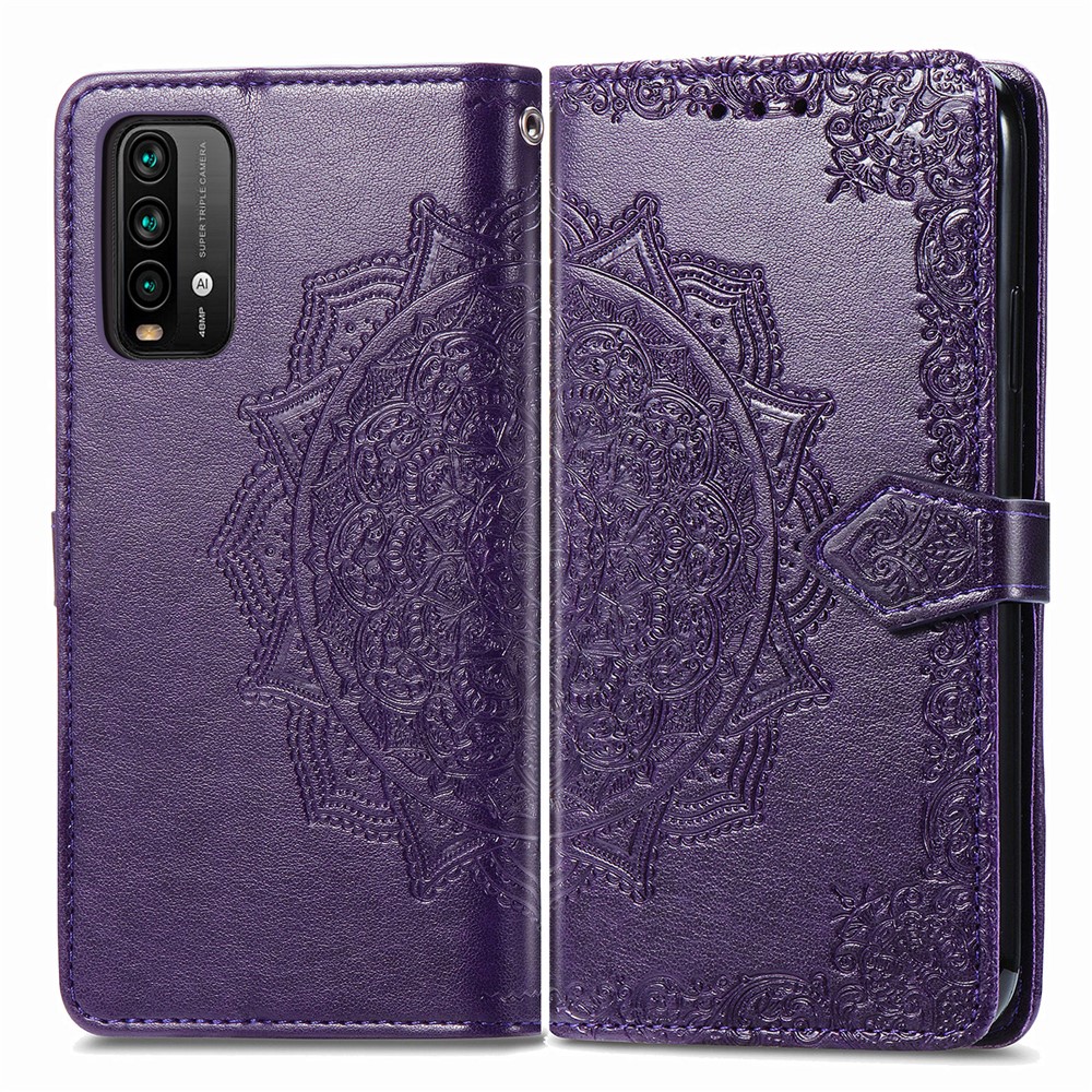 Mandala Flower Imprinting PU Leather Case with Wallet Stand Design for Xiaomi Redmi 9T/9 Power/Note 9 4G (Qualcomm Snapdragon 662) - Purple-1