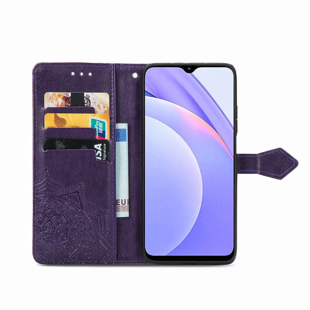 Mandala Flower Imprinting PU Leather Case with Wallet Stand Design for Xiaomi Redmi 9T/9 Power/Note 9 4G (Qualcomm Snapdragon 662) - Purple-3