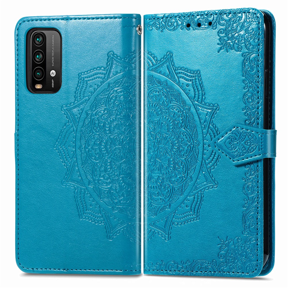 Mandala Flower Imprinting PU Leather Case with Wallet Stand Design for Xiaomi Redmi 9T/9 Power/Note 9 4G (Qualcomm Snapdragon 662) - Blue-1